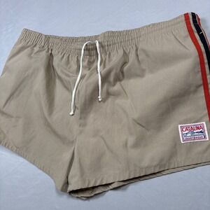 Catalina Swim Trunks Men 38 Tan Vintage Striped Sportswear Board Shorts
